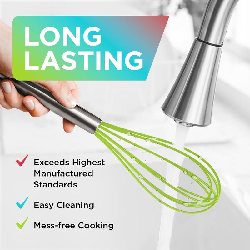 Wired Whisk Silicone Whisk Set of 3 - Silicone Whisks for Cooking Non-Scratch - Silicone Whisk Set - Hand Whisk - Wisk - Metal Whisk - Small Whisk - Mini Whisk - Stainless Steel Whisk - Image 5